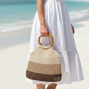 Wicker Knit Bag with Bamboo Handles - NWOT